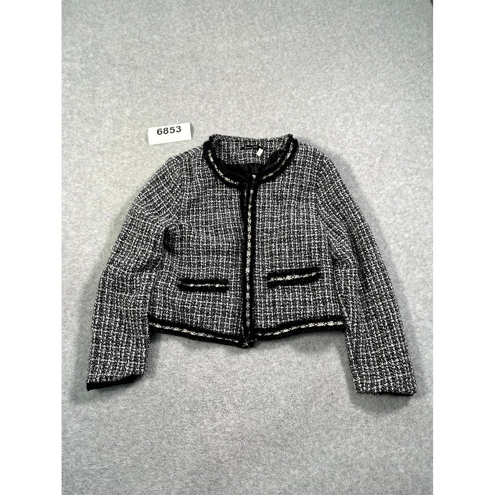 Daniel Blazer Jacket Womens L Black White Tweed Cotton Lined Long Sleeve Formal